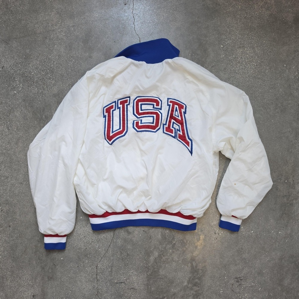 Vintage 80's USA Judo Team Jacket Mens Large White Artex Warm Up Made In USA 80s